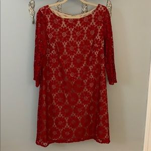 Red Lace 3/4 sleeve cocktail dress